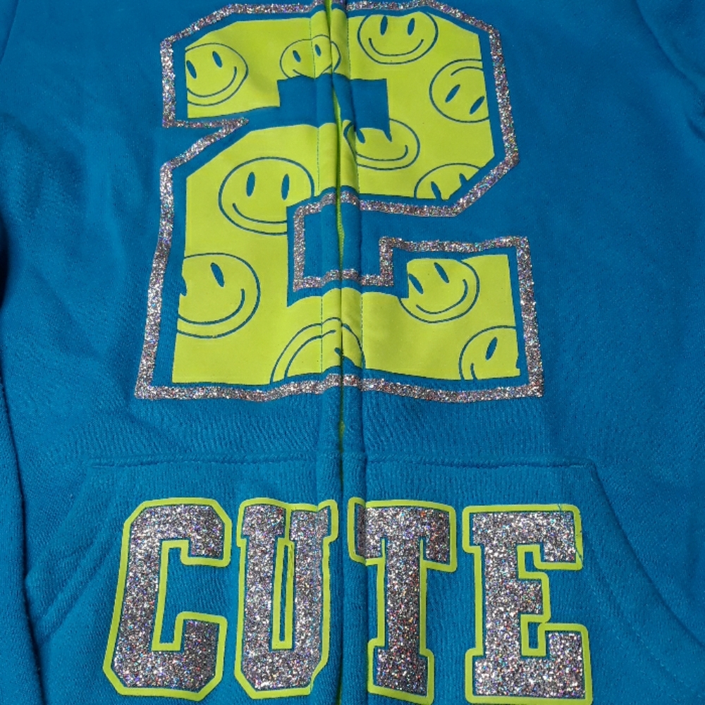 2 cute smiley face glitter girls zipper hoodie